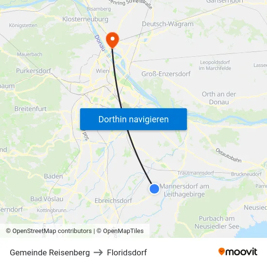 Gemeinde Reisenberg to Floridsdorf map