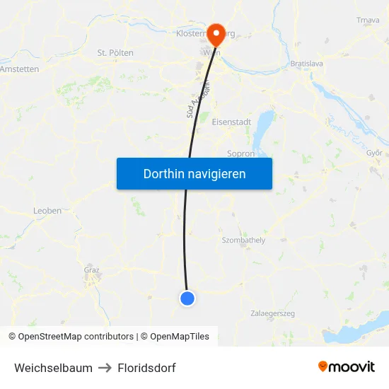Weichselbaum to Floridsdorf map