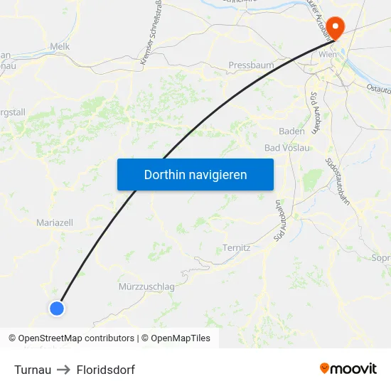 Turnau to Floridsdorf map