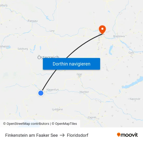Finkenstein am Faaker See to Floridsdorf map