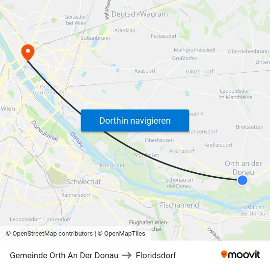 Gemeinde Orth An Der Donau to Floridsdorf map