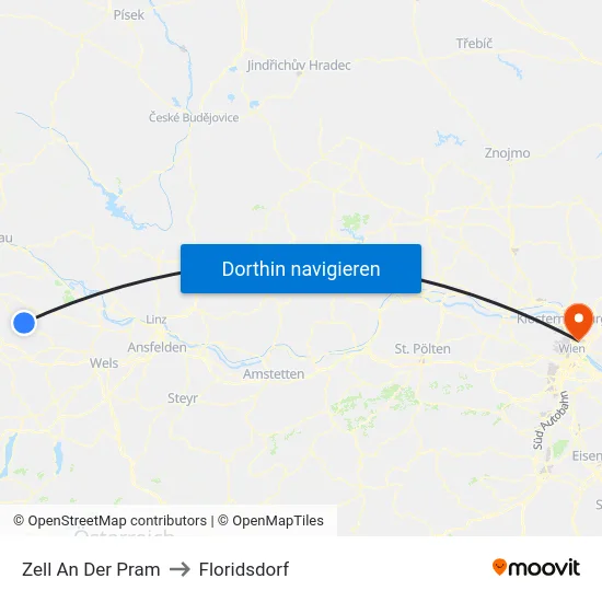 Zell An Der Pram to Floridsdorf map