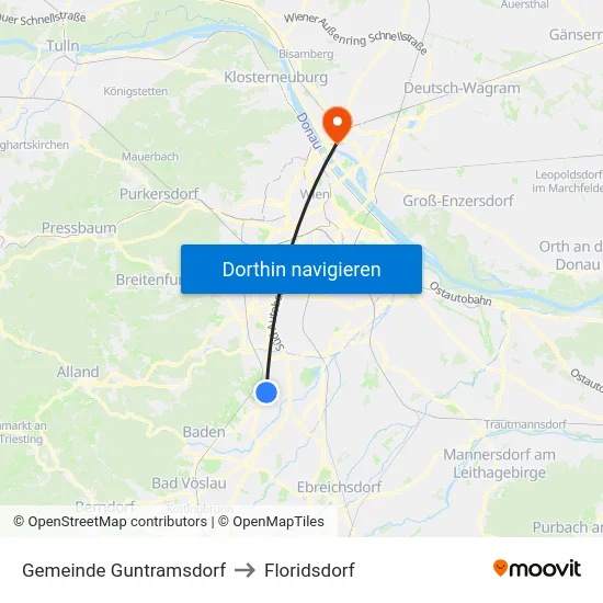 Gemeinde Guntramsdorf to Floridsdorf map