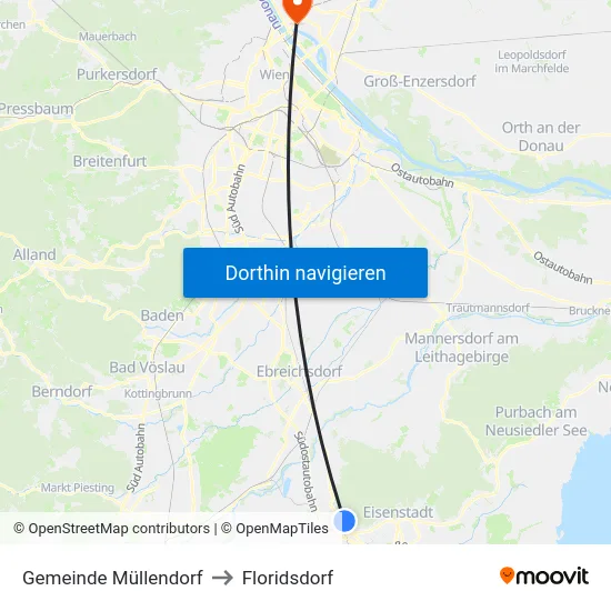 Gemeinde Müllendorf to Floridsdorf map