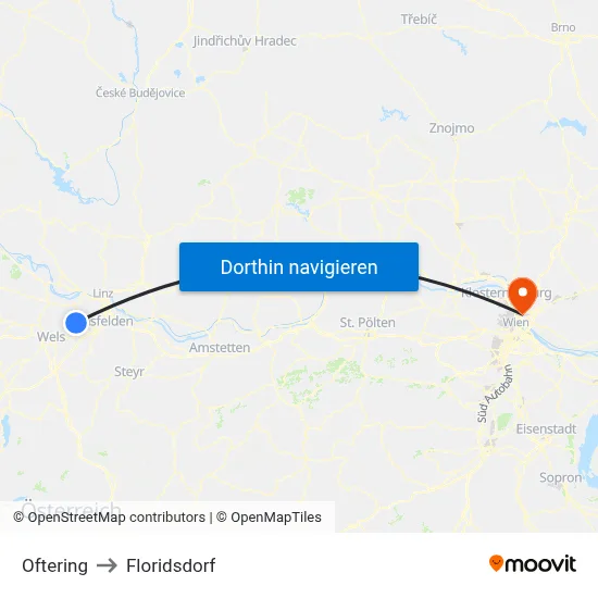 Oftering to Floridsdorf map