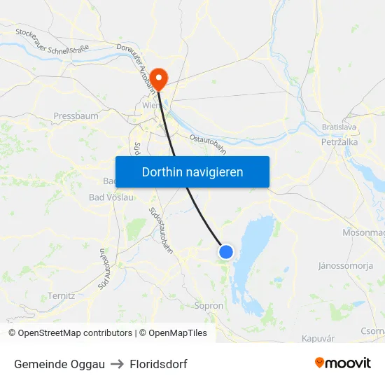 Gemeinde Oggau to Floridsdorf map