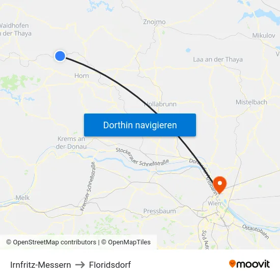 Irnfritz-Messern to Floridsdorf map