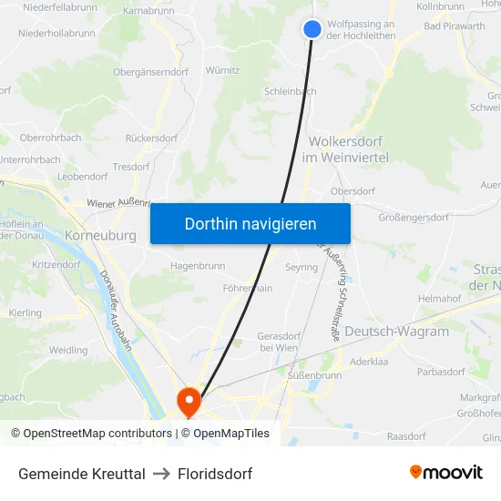 Gemeinde Kreuttal to Floridsdorf map
