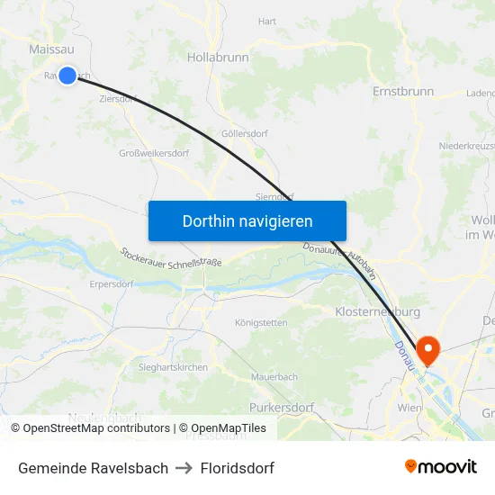 Gemeinde Ravelsbach to Floridsdorf map