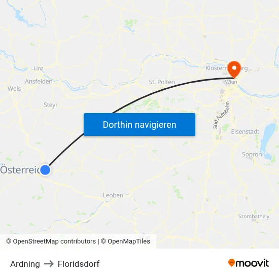 Ardning to Floridsdorf map