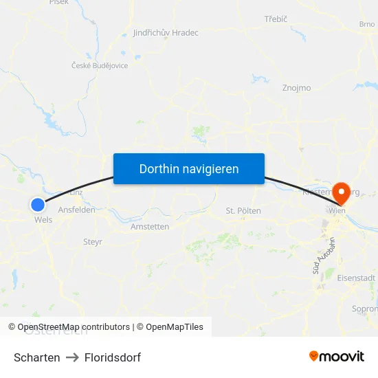 Scharten to Floridsdorf map