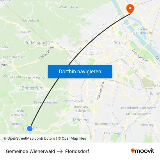 Gemeinde Wienerwald to Floridsdorf map