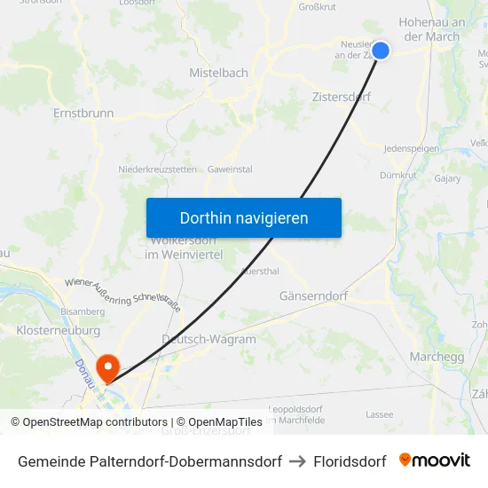 Gemeinde Palterndorf-Dobermannsdorf to Floridsdorf map
