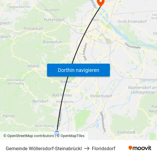 Gemeinde Wöllersdorf-Steinabrückl to Floridsdorf map