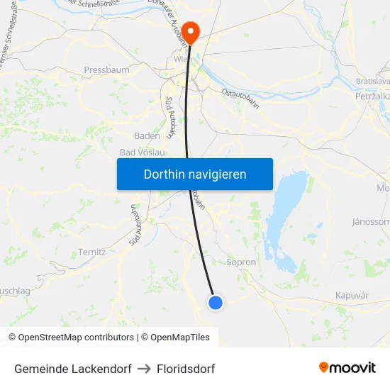 Gemeinde Lackendorf to Floridsdorf map
