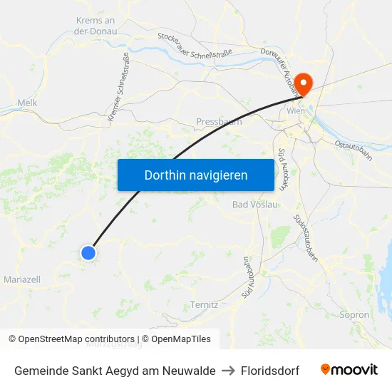 Gemeinde Sankt Aegyd am Neuwalde to Floridsdorf map