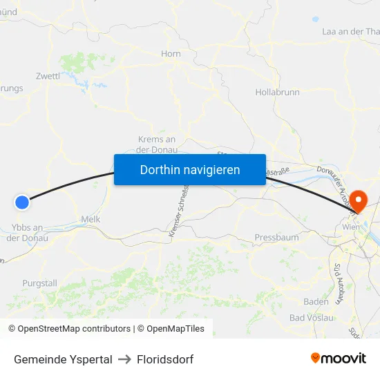 Gemeinde Yspertal to Floridsdorf map