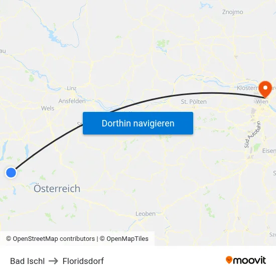 Bad Ischl to Floridsdorf map