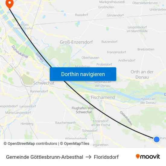 Gemeinde Göttlesbrunn-Arbesthal to Floridsdorf map
