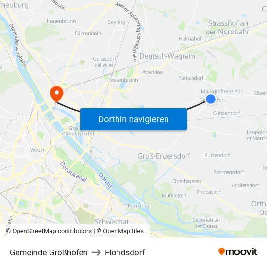 Gemeinde Großhofen to Floridsdorf map