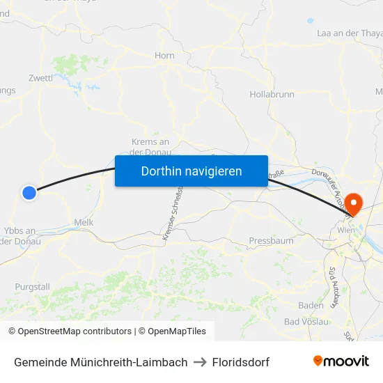 Gemeinde Münichreith-Laimbach to Floridsdorf map