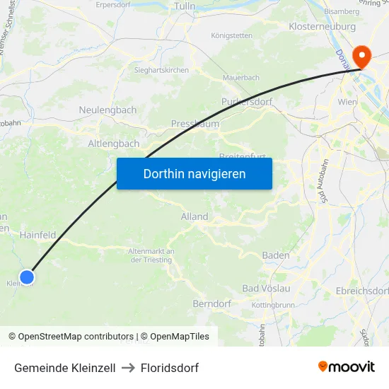 Gemeinde Kleinzell to Floridsdorf map