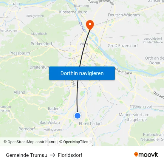 Gemeinde Trumau to Floridsdorf map