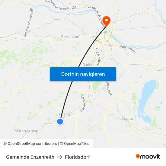 Gemeinde Enzenreith to Floridsdorf map