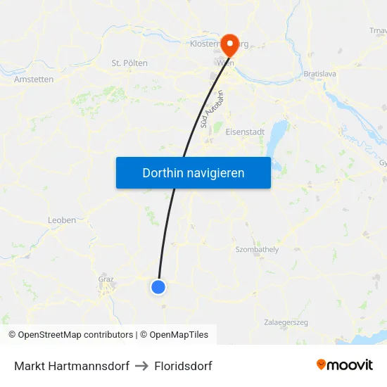 Markt Hartmannsdorf to Floridsdorf map