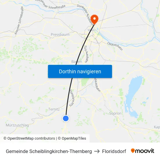 Gemeinde Scheiblingkirchen-Thernberg to Floridsdorf map