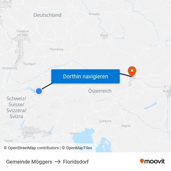 Gemeinde Möggers to Floridsdorf map