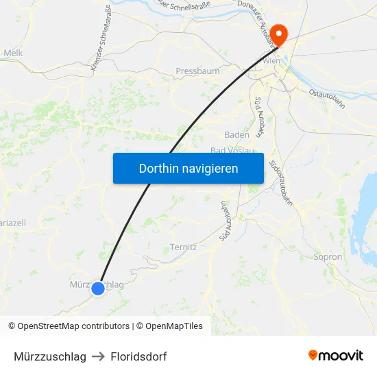 Mürzzuschlag to Floridsdorf map