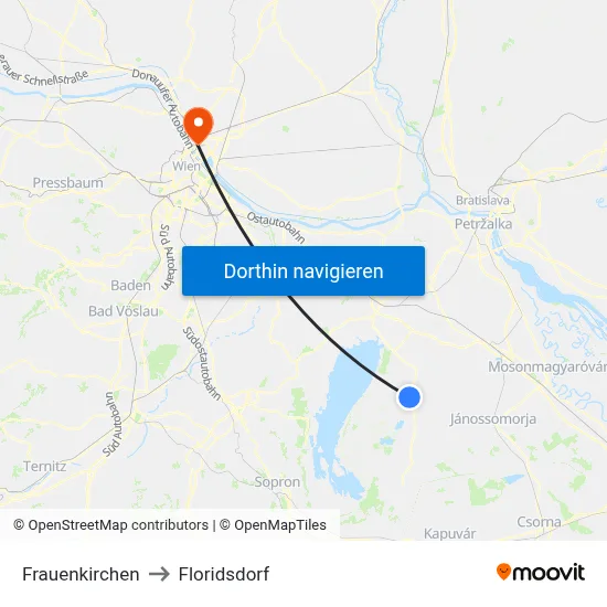 Frauenkirchen to Floridsdorf map