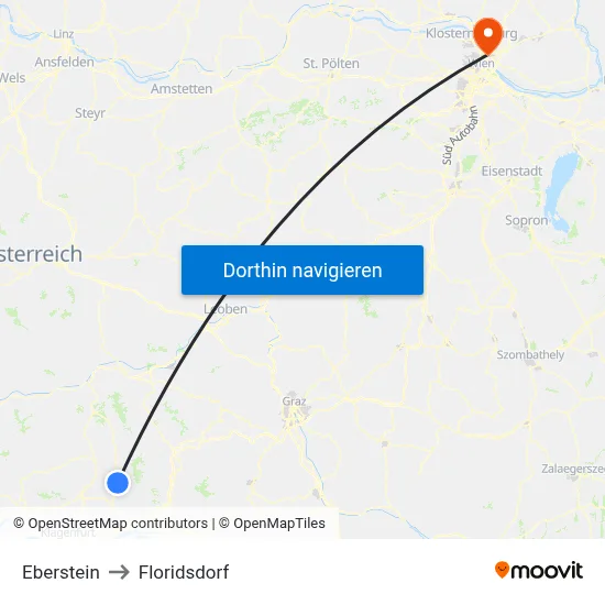 Eberstein to Floridsdorf map