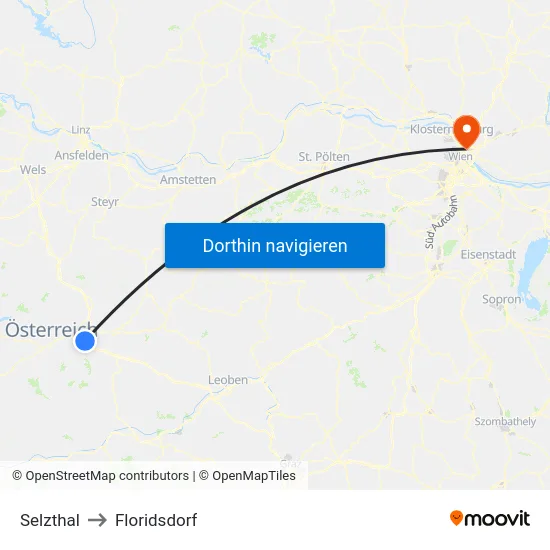 Selzthal to Floridsdorf map