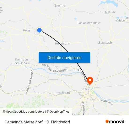 Gemeinde Meiseldorf to Floridsdorf map
