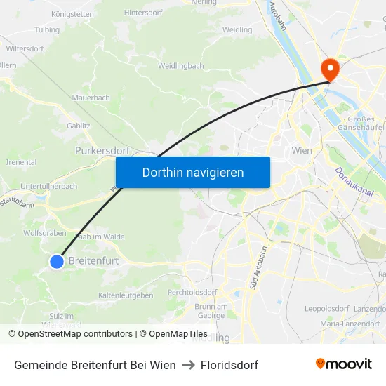 Gemeinde Breitenfurt Bei Wien to Floridsdorf map
