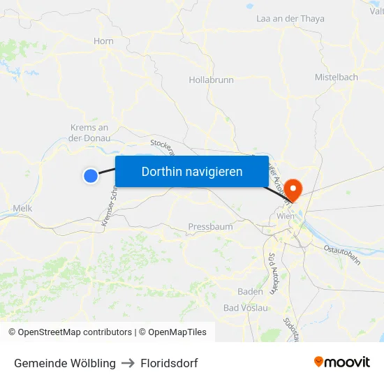 Gemeinde Wölbling to Floridsdorf map