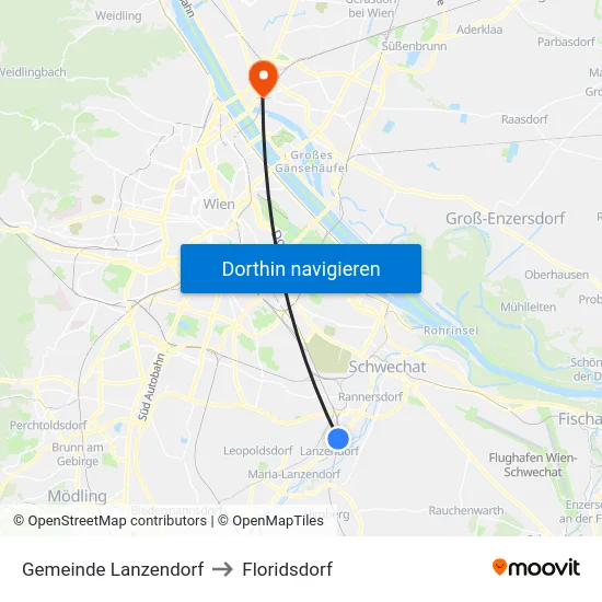 Gemeinde Lanzendorf to Floridsdorf map