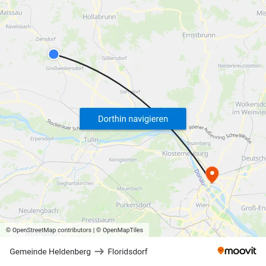 Gemeinde Heldenberg to Floridsdorf map