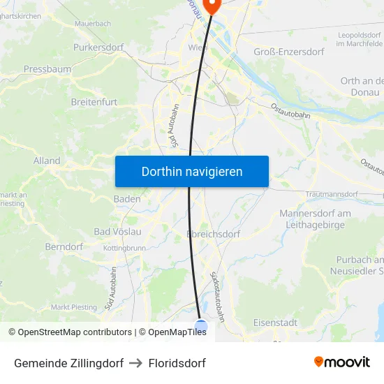 Gemeinde Zillingdorf to Floridsdorf map