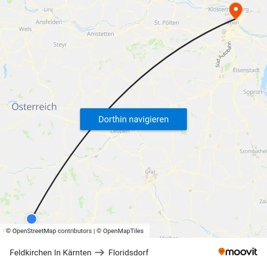 Feldkirchen In Kärnten to Floridsdorf map