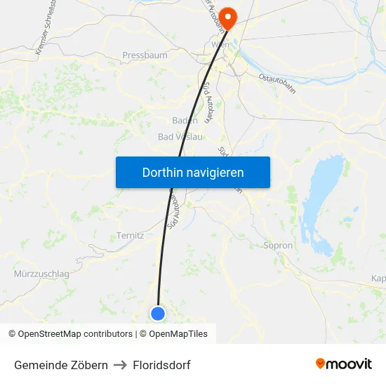 Gemeinde Zöbern to Floridsdorf map