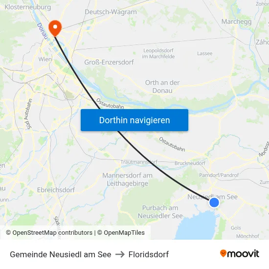 Gemeinde Neusiedl am See to Floridsdorf map
