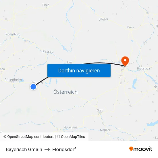 Bayerisch Gmain to Floridsdorf map