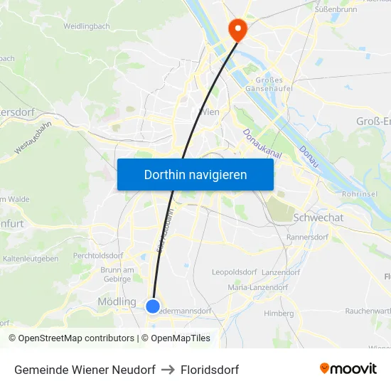 Gemeinde Wiener Neudorf to Floridsdorf map