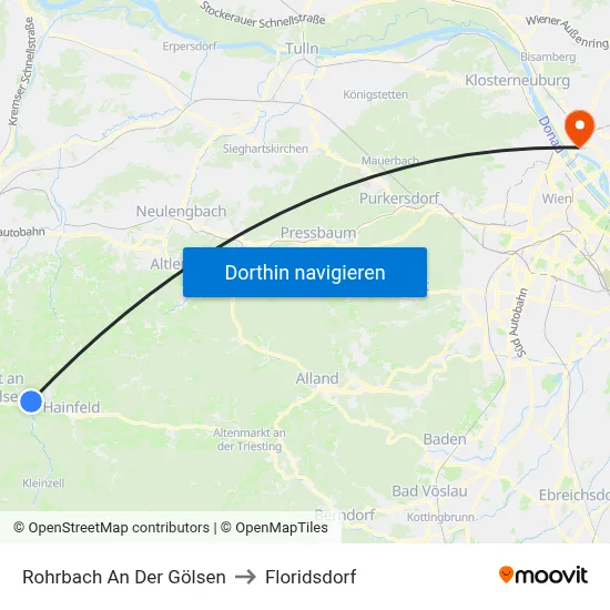 Rohrbach An Der Gölsen to Floridsdorf map