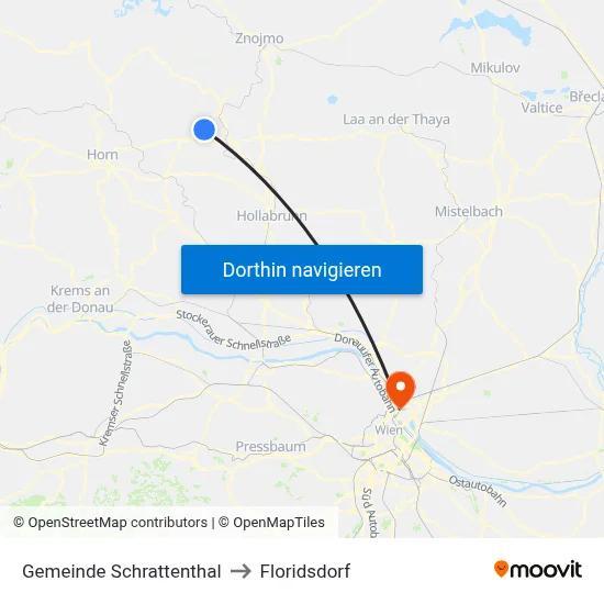 Gemeinde Schrattenthal to Floridsdorf map