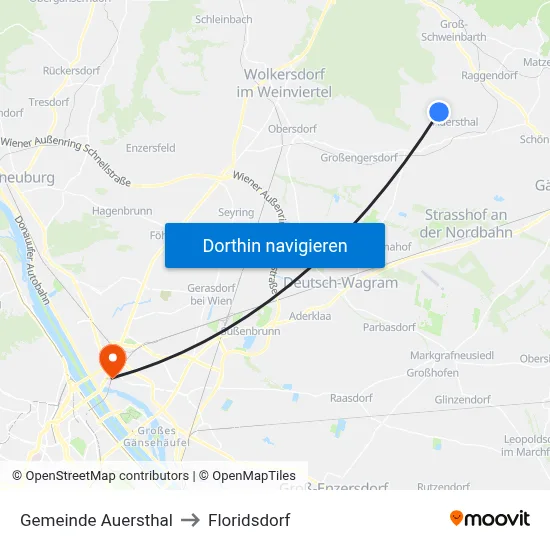 Gemeinde Auersthal to Floridsdorf map