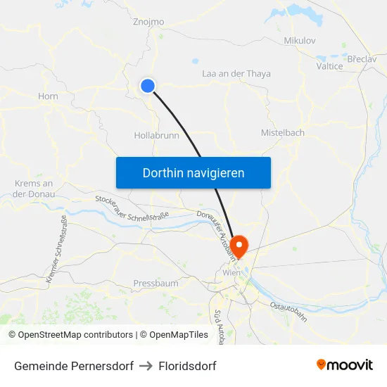 Gemeinde Pernersdorf to Floridsdorf map